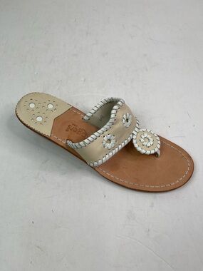 Jack Rogers Navajo Leather Bone Beige White Strap Sandals Size 8M
